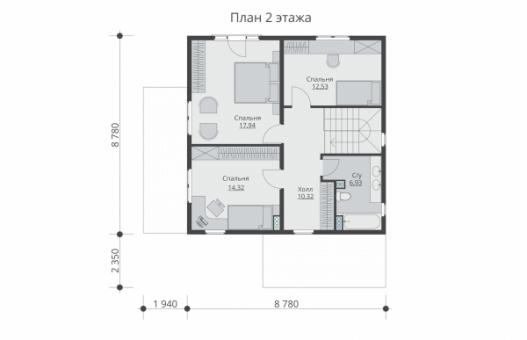 Проект двухэтажного жилого дома с террасами